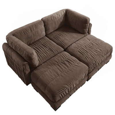 Ruched Detailing Chenille Loveseat Modular Sectional Sofa,High-Density Foam,Thickened Back Cushions