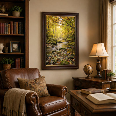 «Gallery Wrap», art mural sur toile pour le salon, la chambre à coucher, le bureau ou le vestibule - décoration murale décorative avec ruisseau d'automne