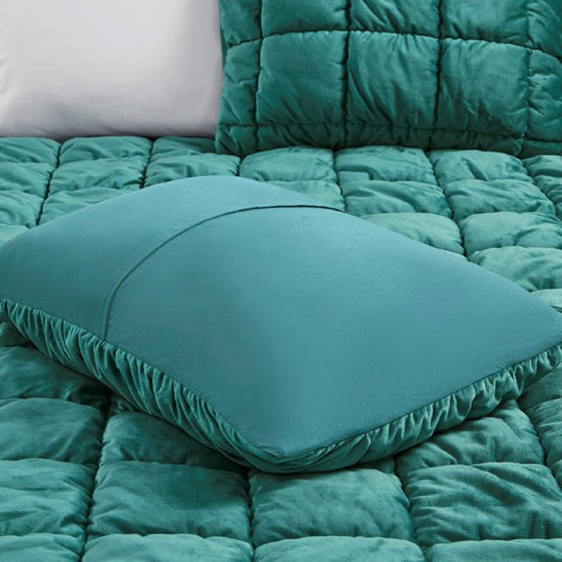 Ensemble d'édredon luxueux en velours bleu sarcelle pour grand lit - 3 pièces