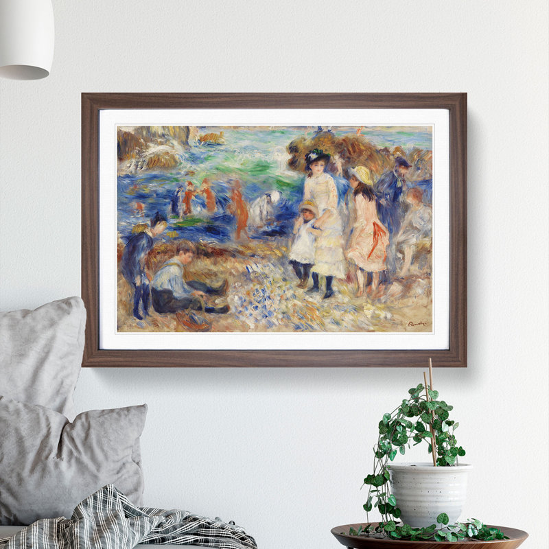 Children on the Seashore by Pierre-Auguste Renoir - Picture Frame Painting, 27cm H x 36cm W x 2cm D, Walnut Framed