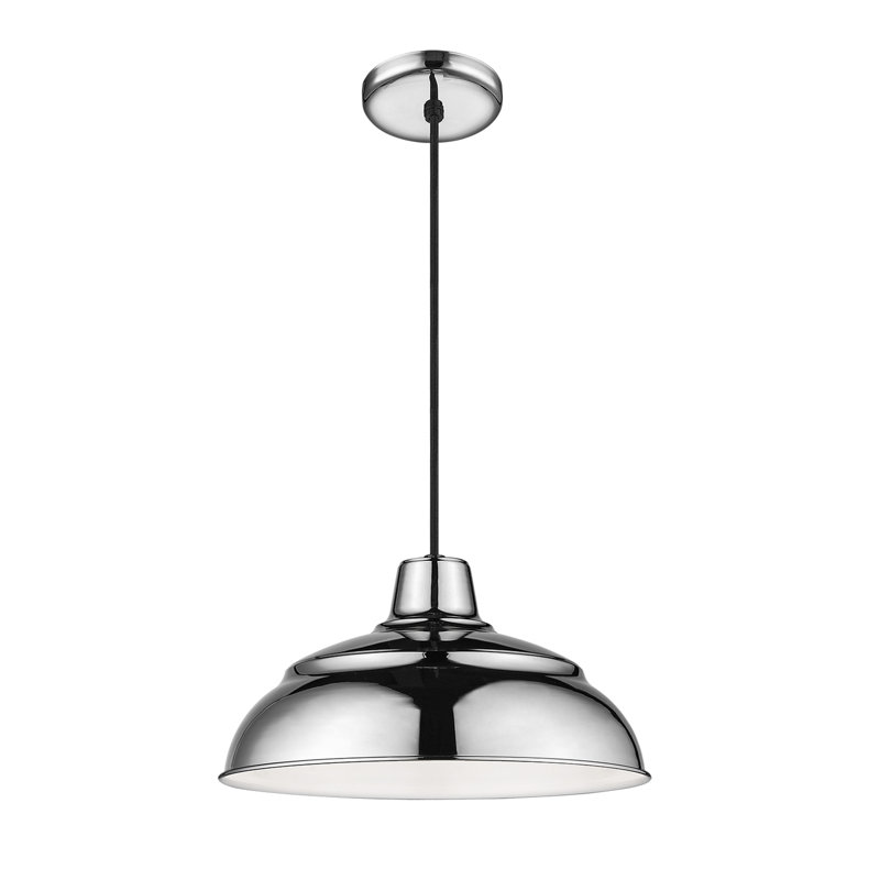 Abrahamson 1 - Light RLM Single Dome Pendant, Polished Nickel, 8.25"H x 14" W x 14" D