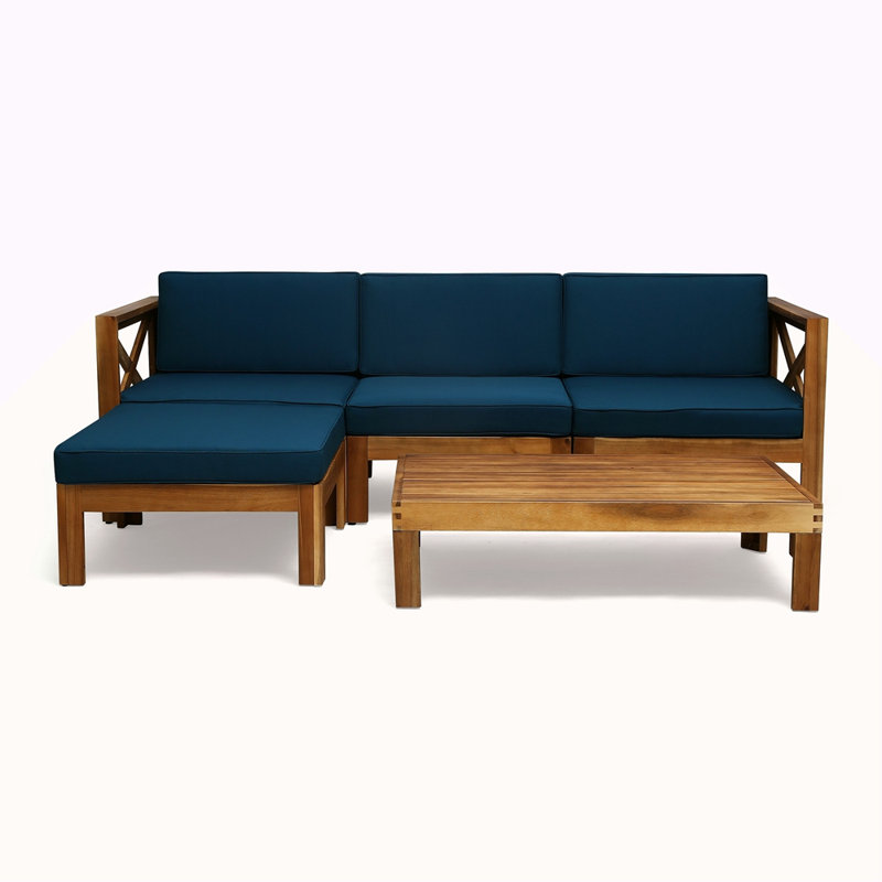 Lshape Sofa Set, Teal Cushion/Teak Frame