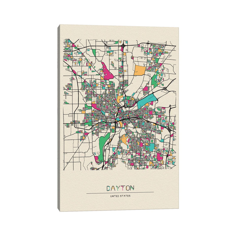 «Dayton, Ohio Map» par Ayse Deniz Akerman - impression sur toile tendue, H 12 po x l 8 po x P 0,75 po