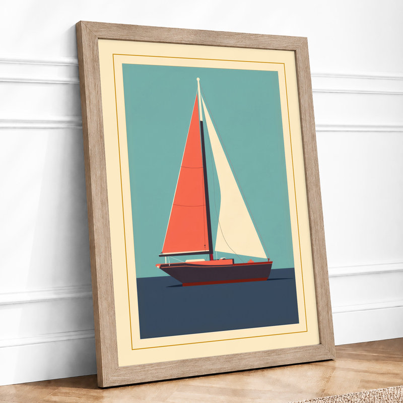 Sailboat At Calm Waters Coastal - Print, Oak, A3 - 42.0 x 29.7 cm