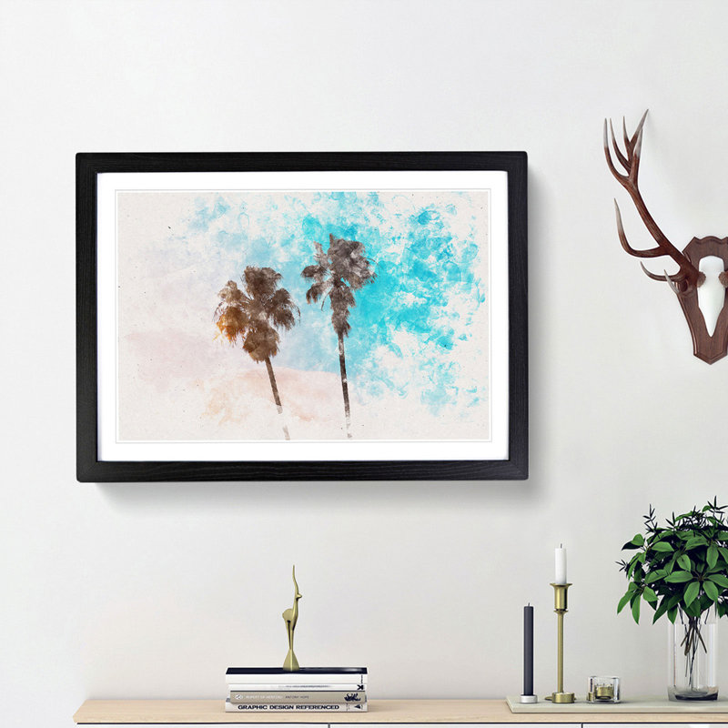 Los Angeles Palm Trees Watercolour - Picture Frame Graphic Art Print, Black Framed, 33cm H x 45cm W x 2cm D