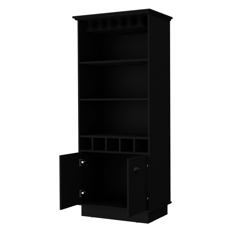Black Glassware Rack Bar Cabinet - Stylish And Efficient Storage Solution Modern Featuring Display Spacious Interior