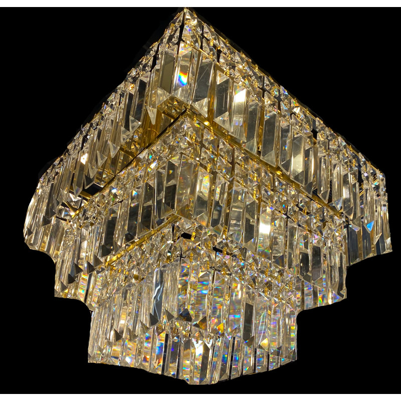 Modern 3-Tier Square Crystal Chandelier - 5-Light Dimmable Flush Mount, Gold