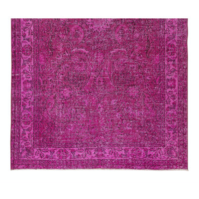 5.3x8.6 Ft Handmade Turkish Area Rug Over-Dyed in Pink for Modern Home & Office