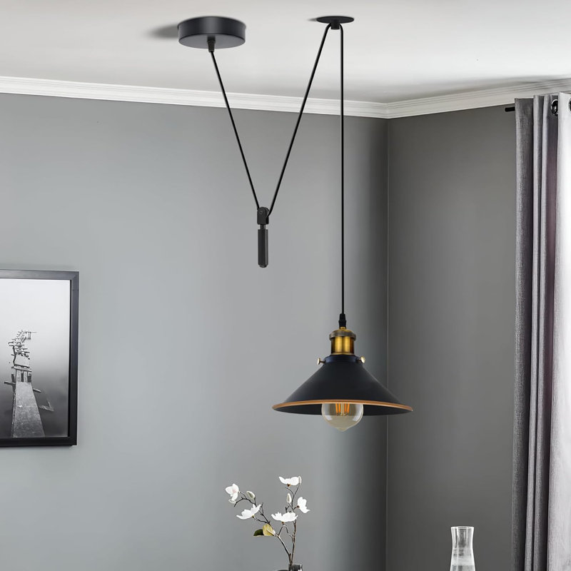 Anahla 1-Light Modern Industrial  Cone Pendant – Adjustable Ceiling Fixture for Contemporary Spaces, Yes, Black/Gold Line