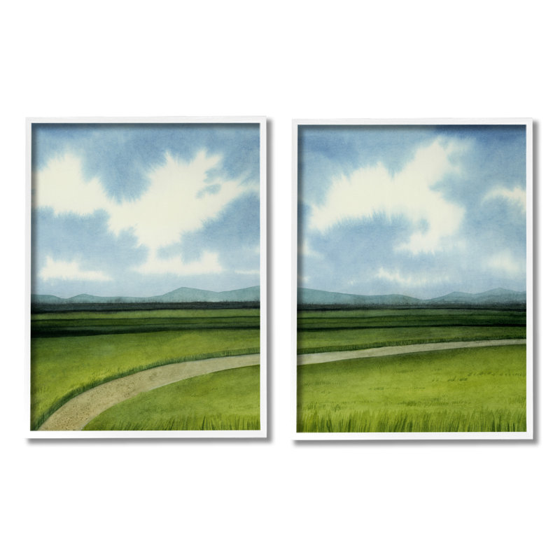 «Country Cloudy Countryside Green Fields Design» par Grace Popp - ensemble de 2 peintures, H 20 po x l 16 po x P 1,5 po