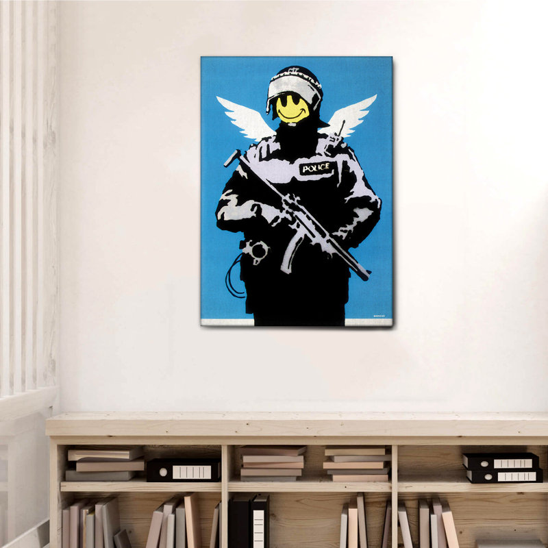 Flying Policeman by Banksy - No Frame Print on Canvas, 95cm H x 65cm W