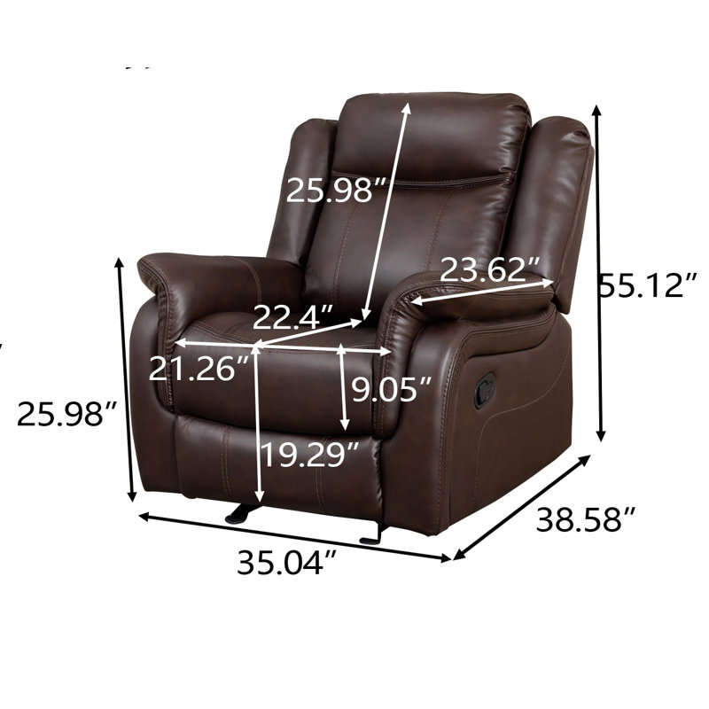 Manual Recliners Faux Leather Oversized Chair Brown, Brown