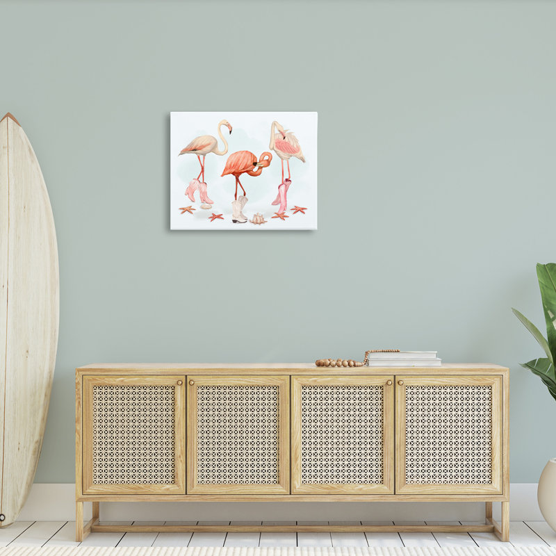 Art mural sur toile, "Minimal Cowgirl Flamants" par Ziwei Li, H 24 po x l 30 po