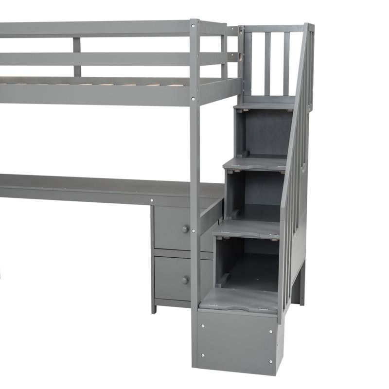 Structure de lit mezzanine simple gris avec bureau et double compartiment de rangement pour la fascination, Gris