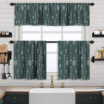 Aztec Pattern 1 Piece Kitchen Valance And 2 Piece Panel Curtain Set