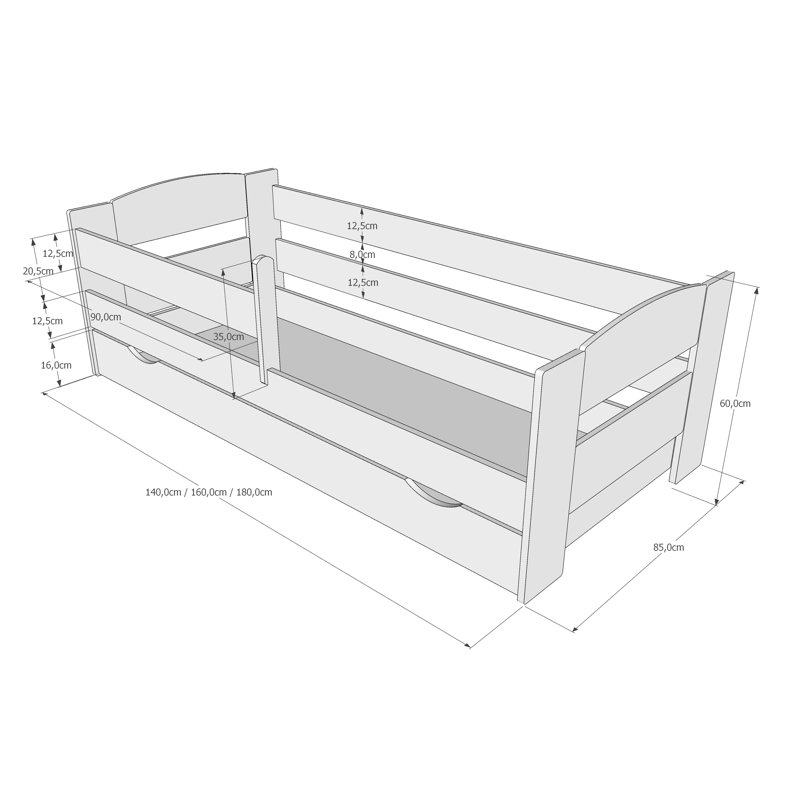 Fletcher Cabin Bed with Storage Included, European Toddler (80 x 180 cm), Off White