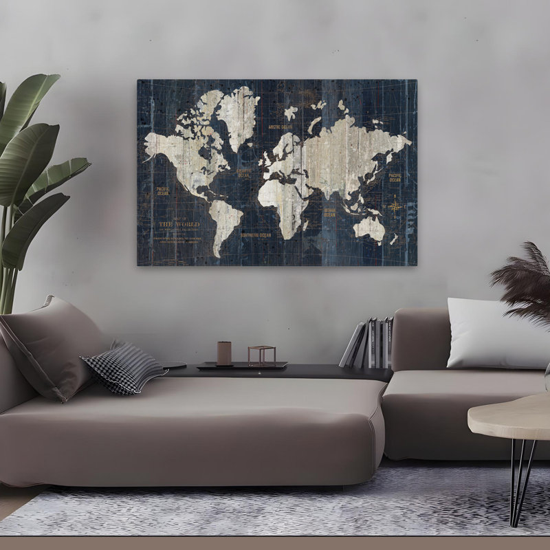 Carte de l'Ancien Monde bleu - beige bleu Continents crème, H 48 po x l 32 po