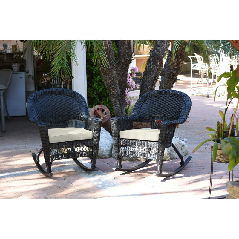 Chaise berçante en osier Raenesha, Noir, Ivoire