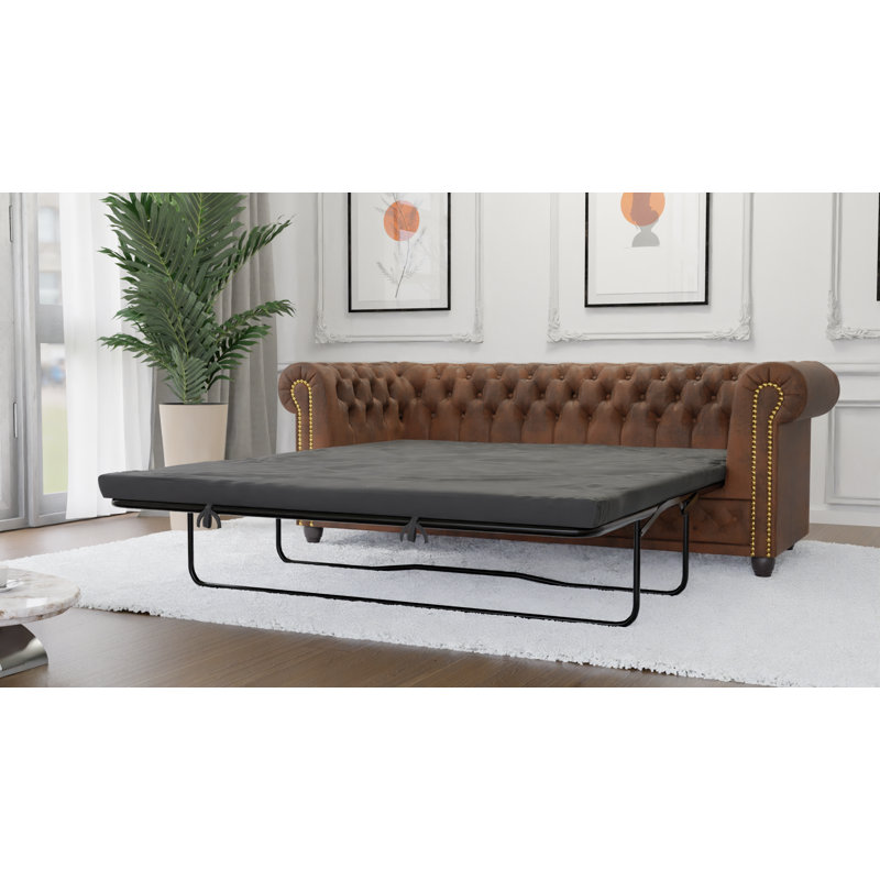 Chesterfield Friedrich Sofa Set with Sleeping Function 3+2+1 Made of Vintage Look Microfibre with Solid Wood Legs, Brown