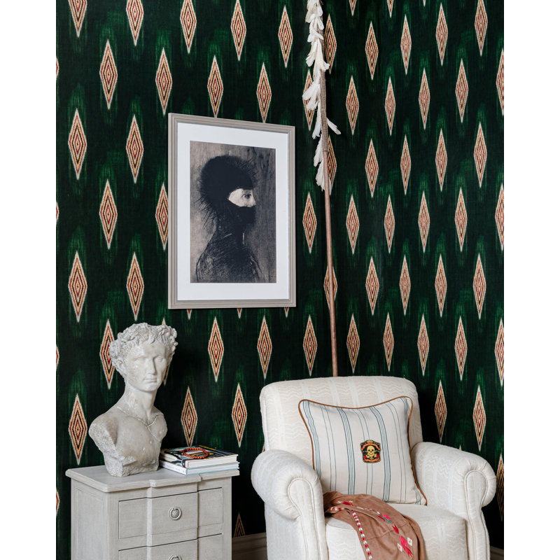 Woodstock Lifestyle Geometric Wallpaper Roll, Beige/Green/Red