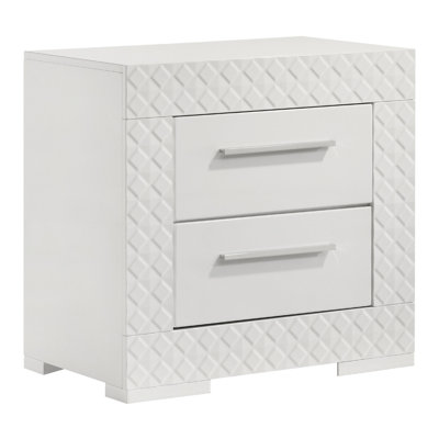 Dema 2 Drawer Nightstand, High Gloss White Textured Trim