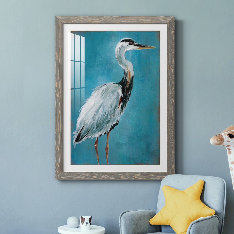 Great Blue Heron I - peinture encadrée, Encadré gris, H 31,5 po x l 23,5 po x P 1,5 po