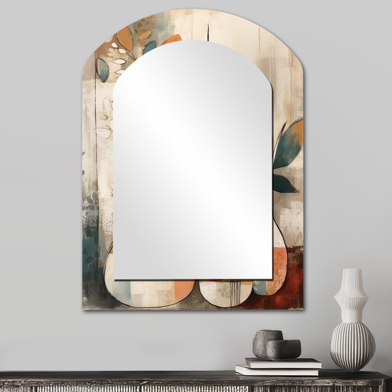 Green And Beige Channeling Bohemian Vibes - Green Bohemian Arch Wall Mirror, 34" x 25"
