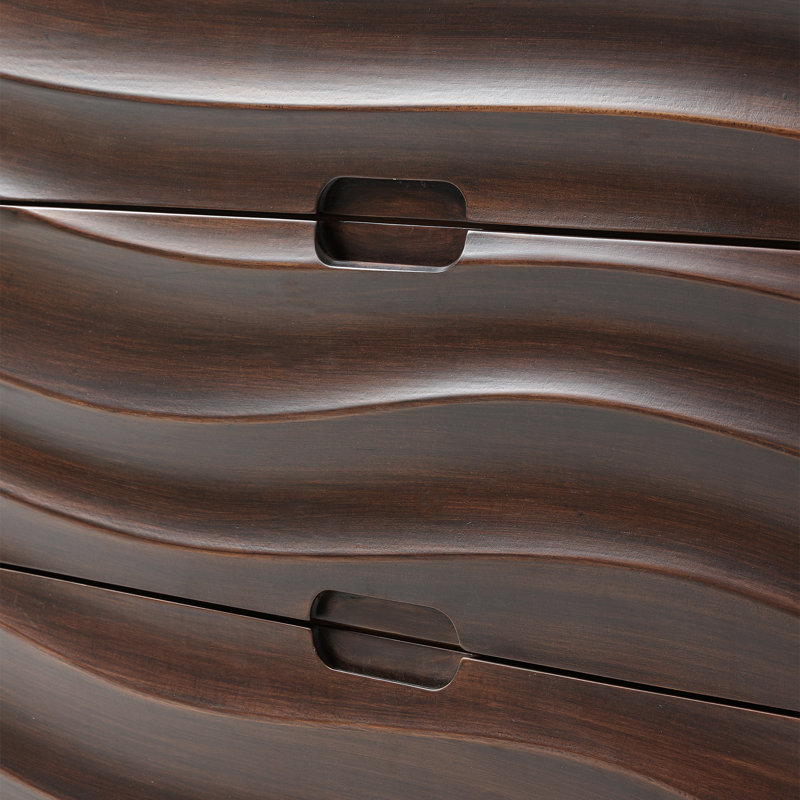 Modern 3 Drawer Wood Dresser With Wave Drawer Fronts In Brown, Brown
