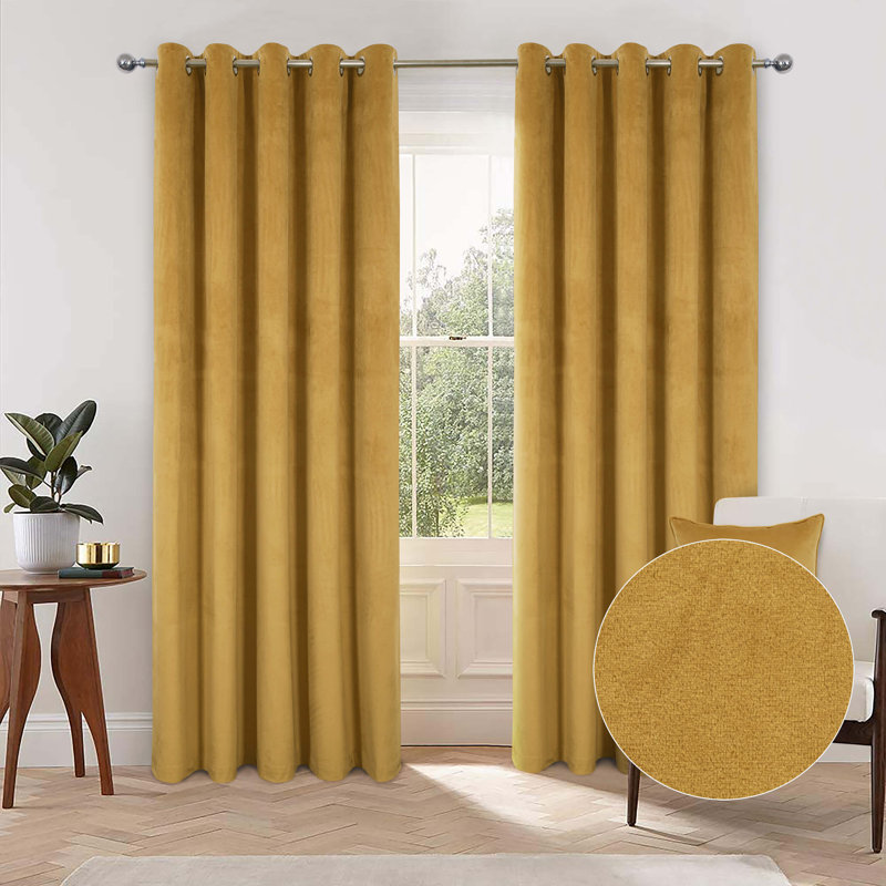 Latvina Eyelet Fully Lined Curtain, 114 W x 137 D cm, Ochre