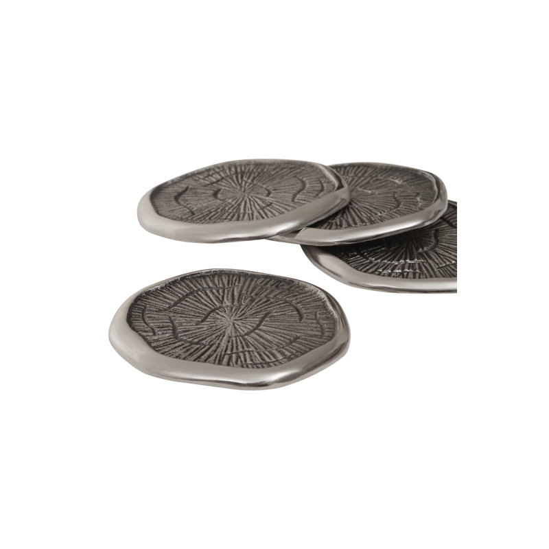 Metal Round 4 Piece Coaster Set