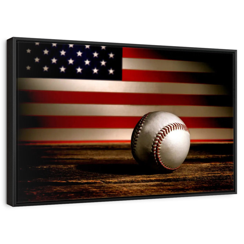 Drapeau américain de baseball, 25 po x 17 po, Cadre flottant noir