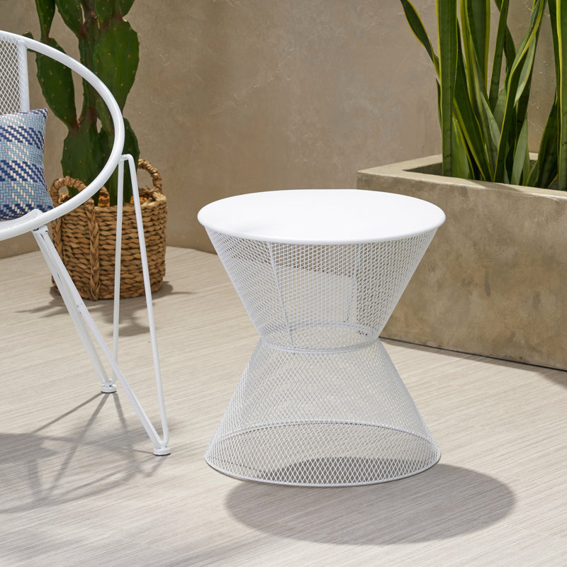 Table d'appoint d'extérieur Nian, fer blanc mat, forme de sablier, 18 pouces