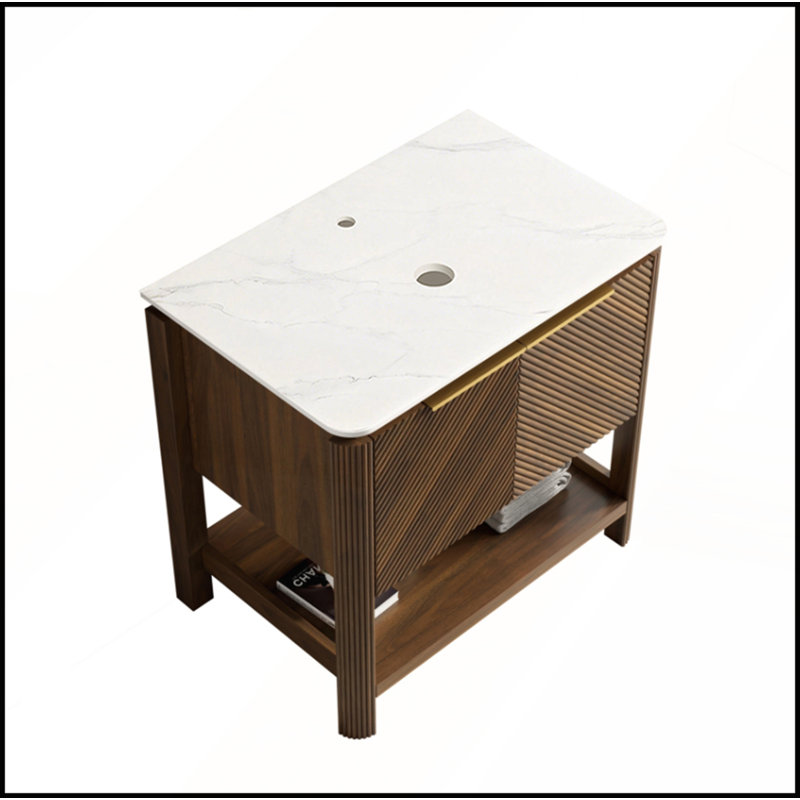 Armoire de salle de bain autoportante 30 po avec portes doubles et comptoir en pierre frittée