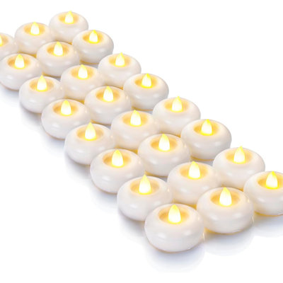 24 Pack 3 inch Flameless Led Waterproof Floating Candles, 200 Hour Battery Operated Tealights for Cylinder Vases, Centerpieces at Wedding Decor, Pool, Outdoor
