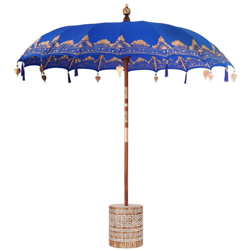 Balinese Parasol Cotton, Solid Wood, Blue, 260cm H x 215cm W x 215cm D