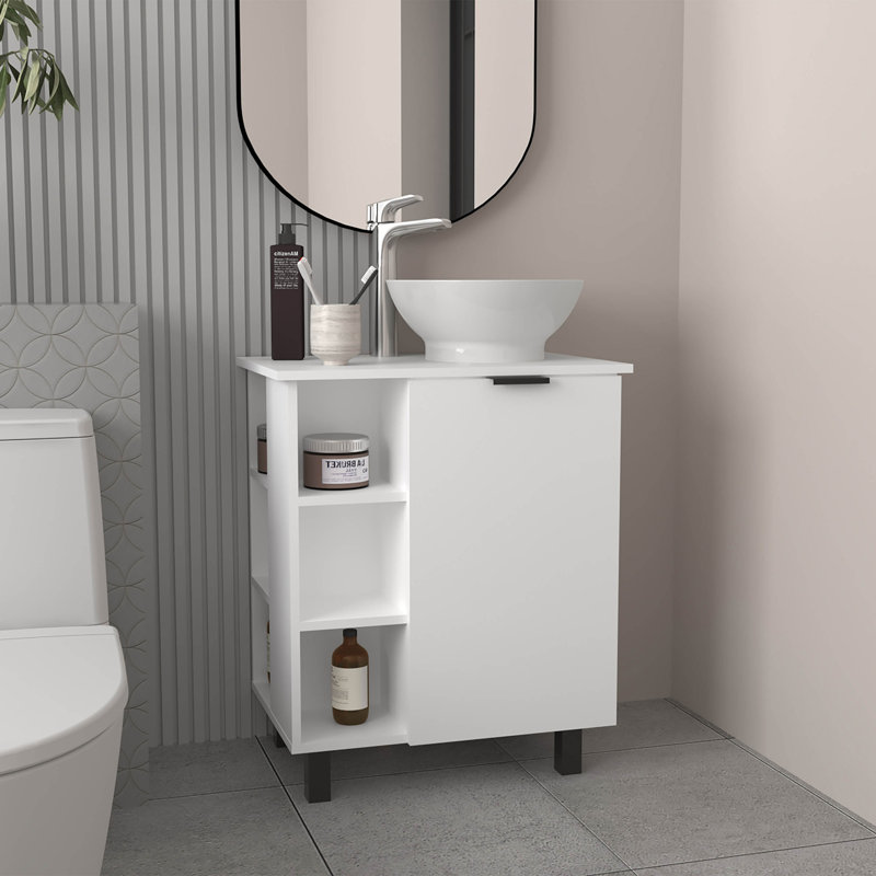 Meuble-lavabo à vasque flottante Allegra, portes doubles et tablette de rangement, blanc, Blanc