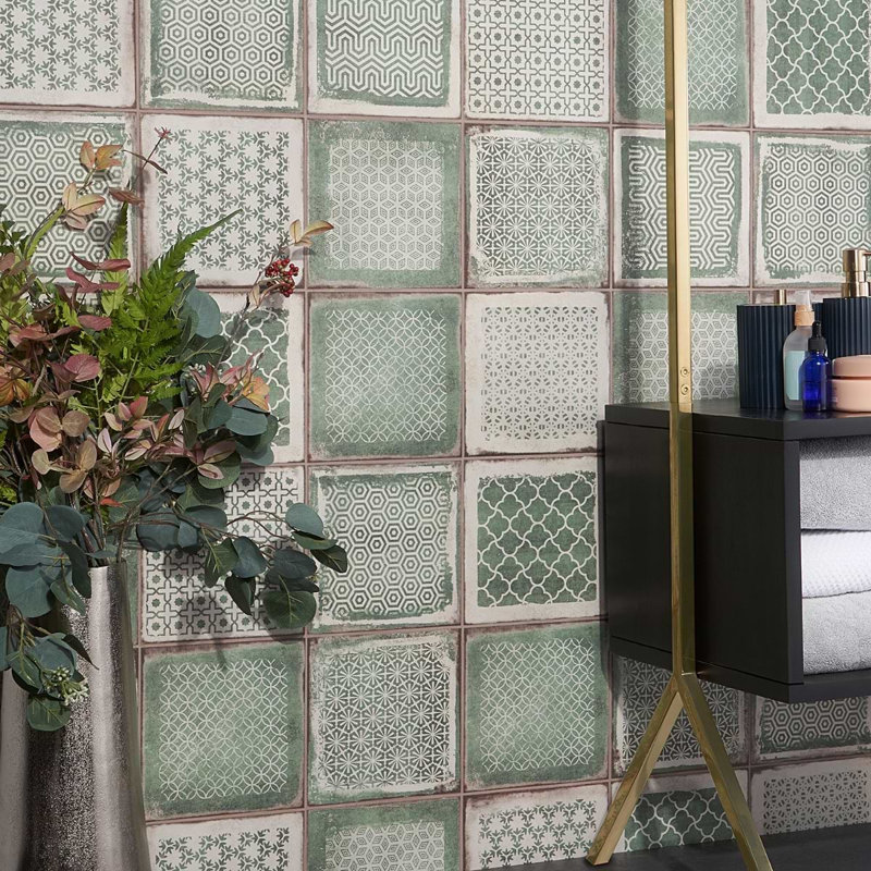 Los Lunas 8x8 Matte Porcelain Tile, Deco Green