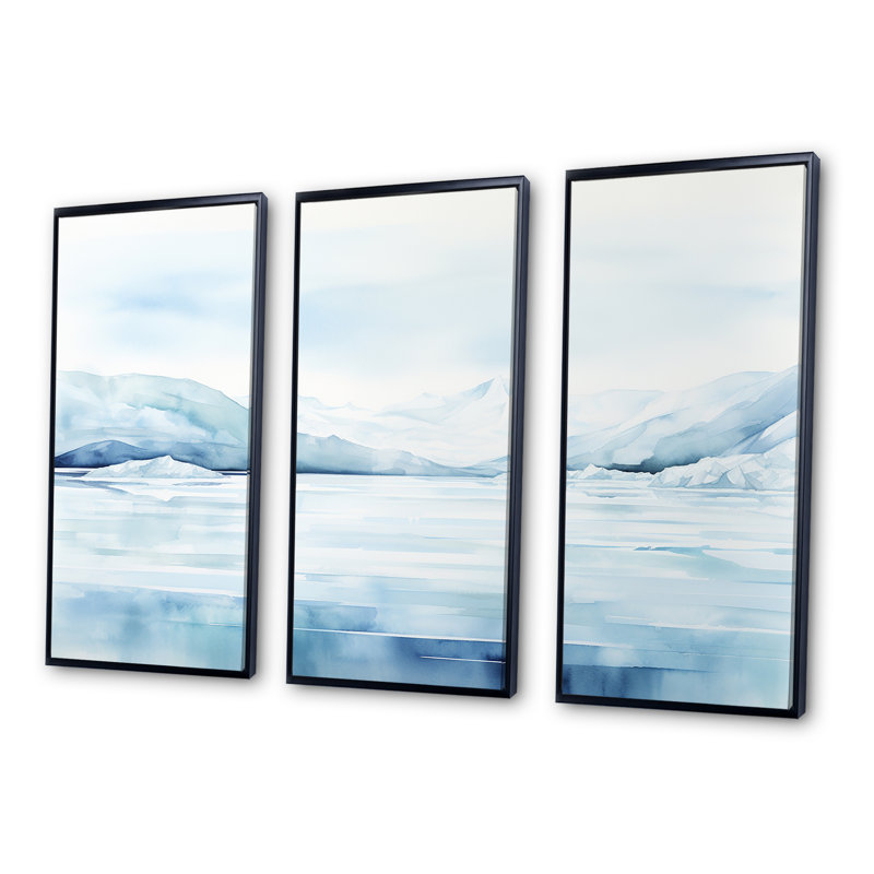 Minimal Glacier In Antartica - ensemble d'art mural sur toile Glacier, Cadre flottant noir, H 32 po x l 48 po x P 1 po