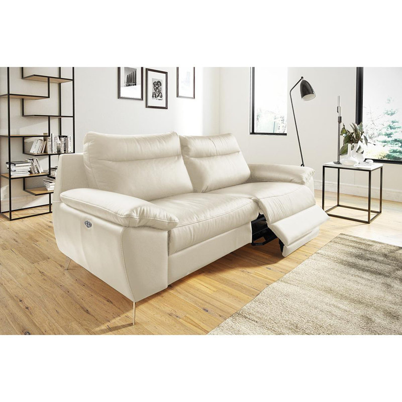 Edema Genuine Leather 2 Seater Reclining Sofa, Cream, 2