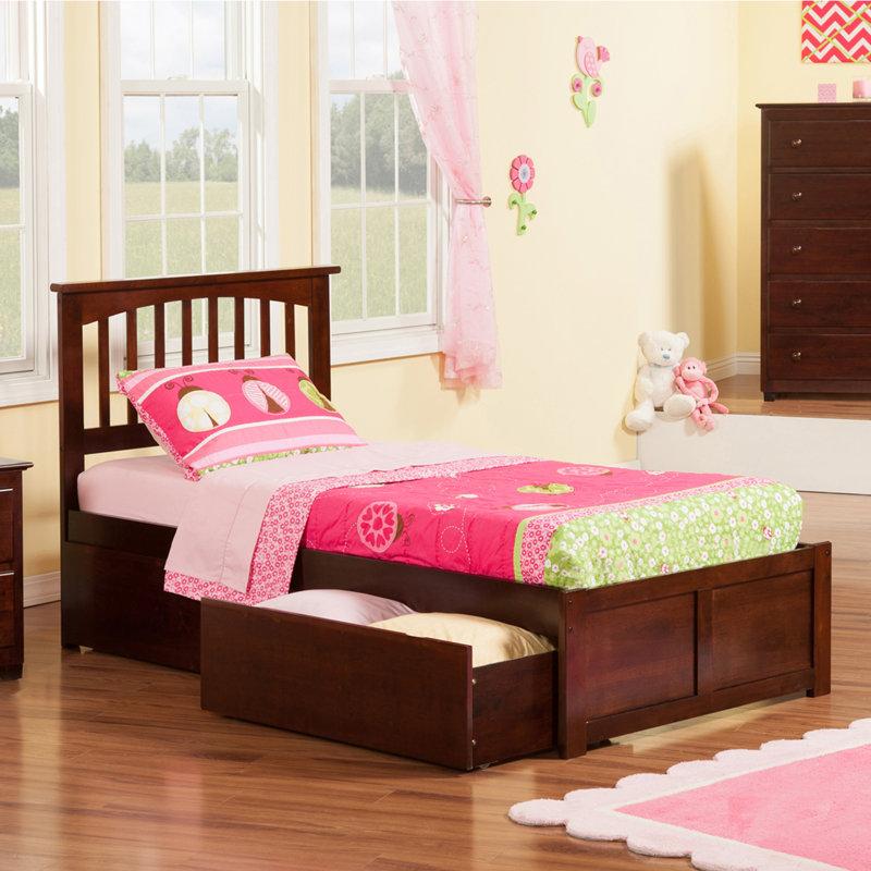 Lit plateforme en bois massif avec pied de lit et tiroirs de rangement Huntsville, Simple TG, Espresso