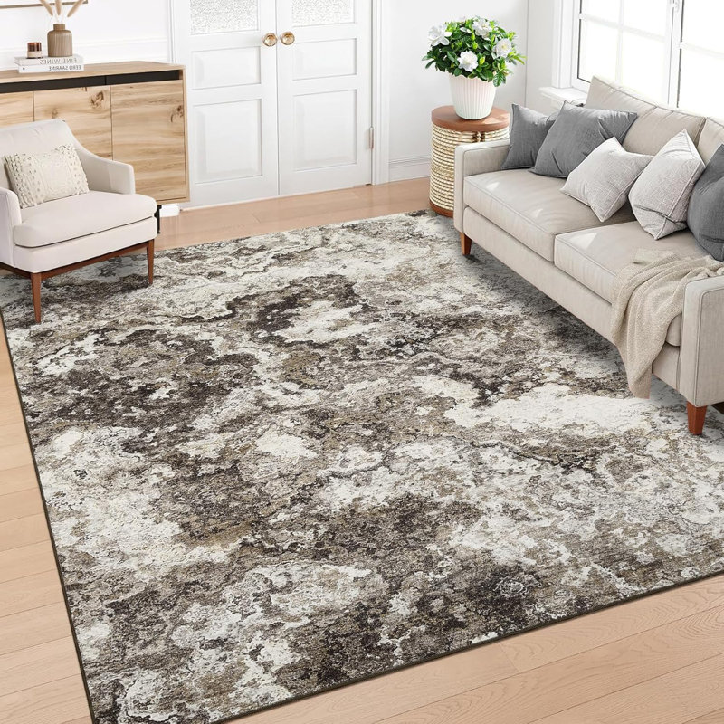 Tapis brun lavable, antidérapant abstrait, velours doux pour la cuisine, le couloir, la salle de bain, la lessive, le tapis décoratif d'intérieur.