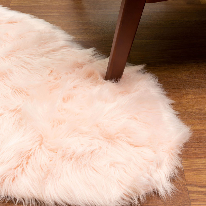 Diller Soft Pink Faux Sheepskin Fur Machine Washable Shag Fluffy Area Rug, Novelty 2' x 4'