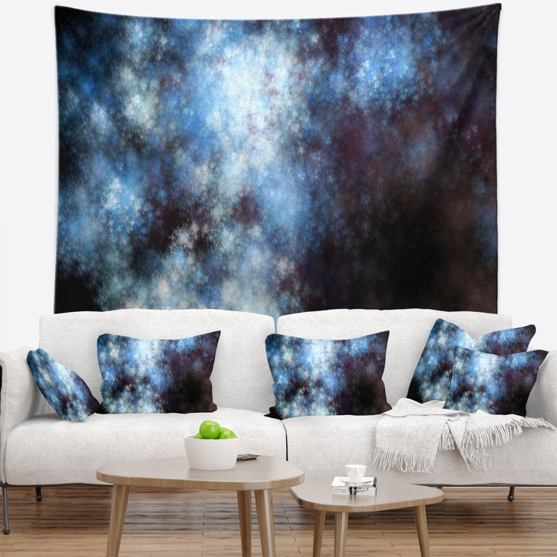 Tapisserie abstraite bleu blanc et ciel étoilé, H 68 po x l 80 po