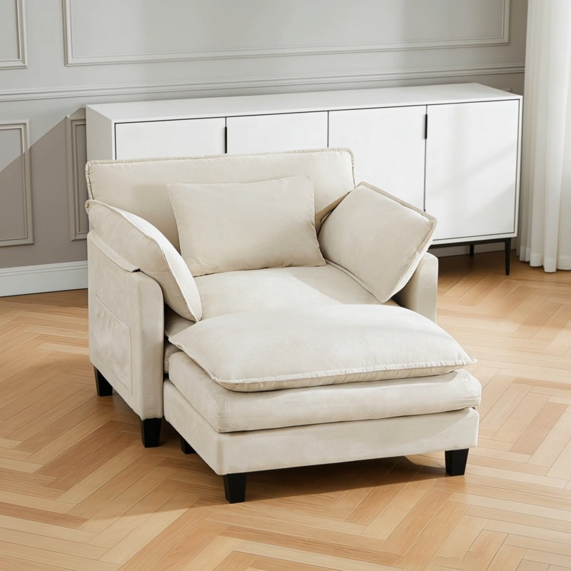 Fauteuil d'appoint surdimensionné avec repose-pieds, Beige