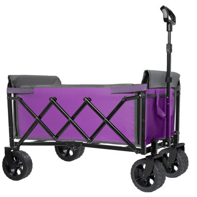 Folding Trolley with Wide Wheels Convertible All-in-One Cart with Full-Side Opening, Dog Leash, Seating & Storage, 220 lbs Capacity – Purple
