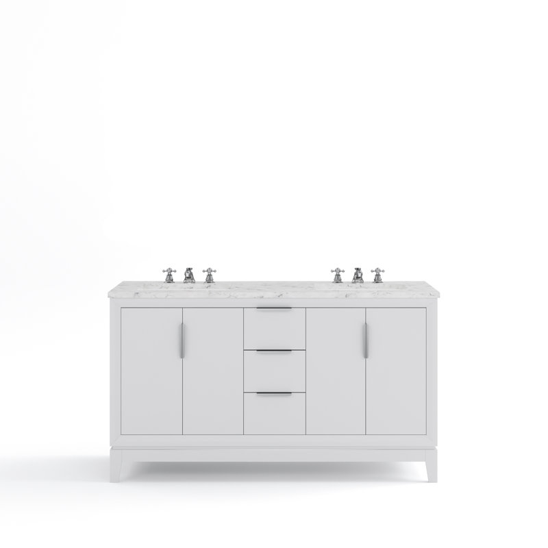 Meuble-lavabo de comptoir en marbre blanc 60 "Elizabeth de Elizabeth avec robinet Elizabeth, Blanc pur, Standard