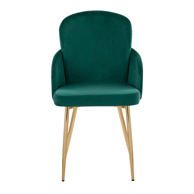 Jaquavia Fabric Upholstered Arm Chair in Cream, Gold, Velvet Green