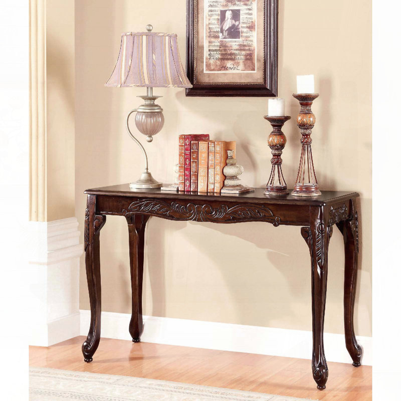 Table de canapé traditionnelle avec pieds en cabriole et motif complexe - Cerisier foncé