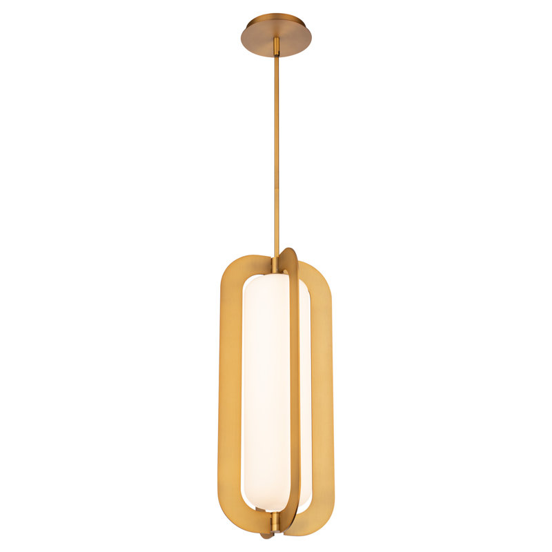 Aged Brass LED Indoor/Outdoor Pendant with Etched Opal Glass