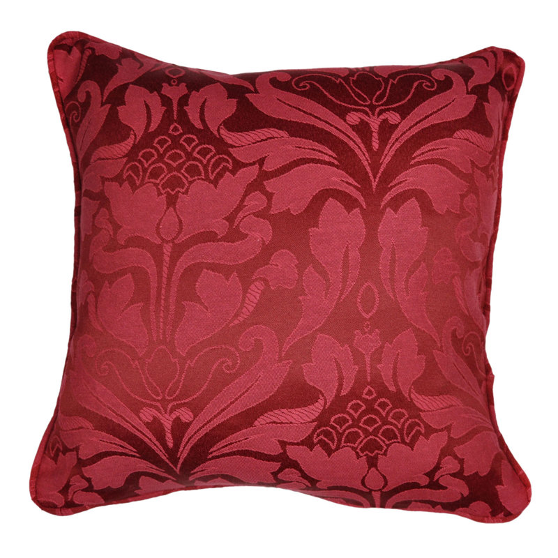 Damask Square Throw Cushion With Filling, Burgundy